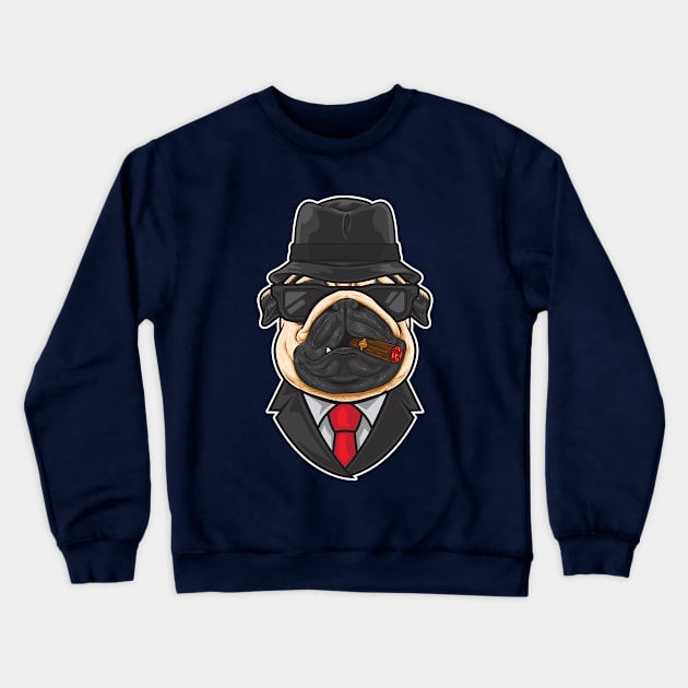 Mafia Pug Smoking Illustration Crewneck Sweatshirt by AST